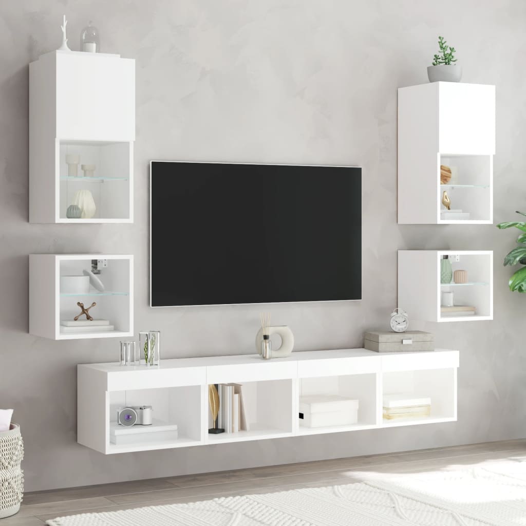 Mobili TV a Muro con LED 8pz Bianchi in Legno Multistrato 3216590