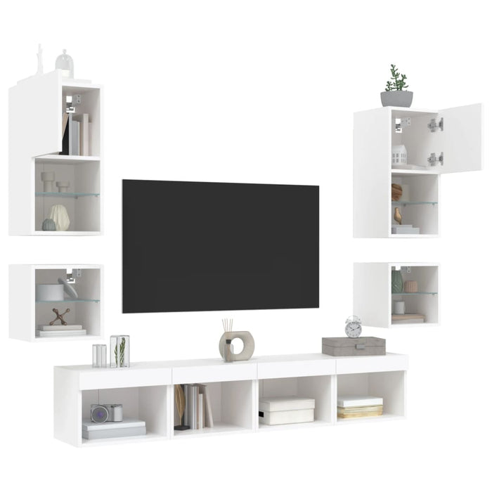 Mobili TV a Muro con LED 8pz Bianchi in Legno Multistrato 3216590