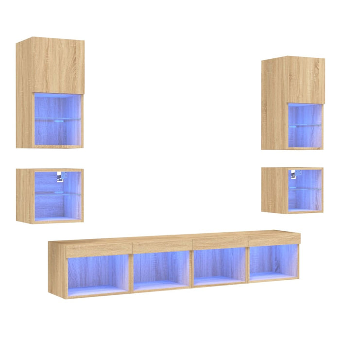 Mobili TV a Muro con LED 8pz Rovere Sonoma Legno Multistratocod mxl 134239