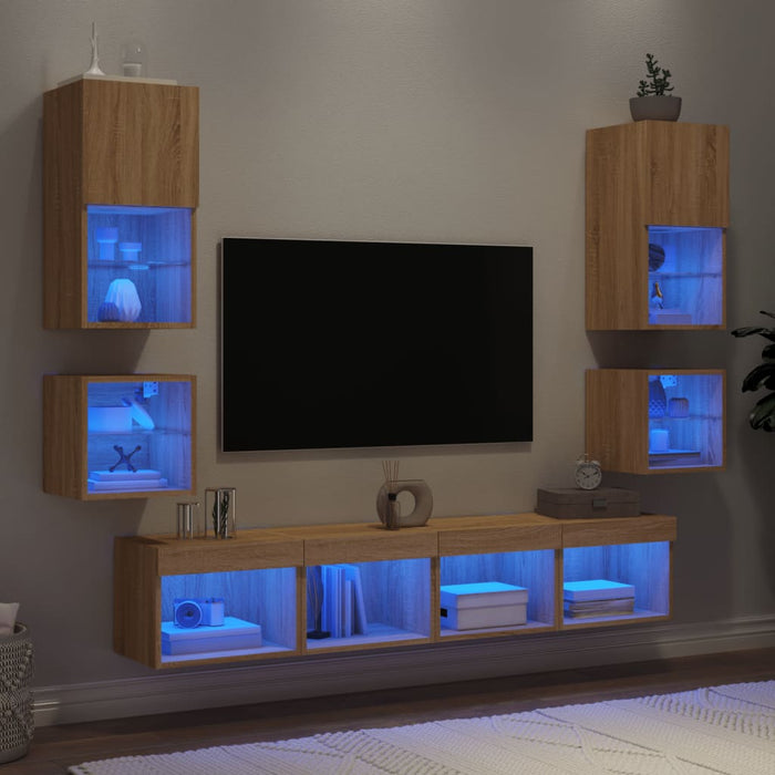 Mobili TV a Muro con LED 8pz Rovere Sonoma Legno Multistratocod mxl 134239