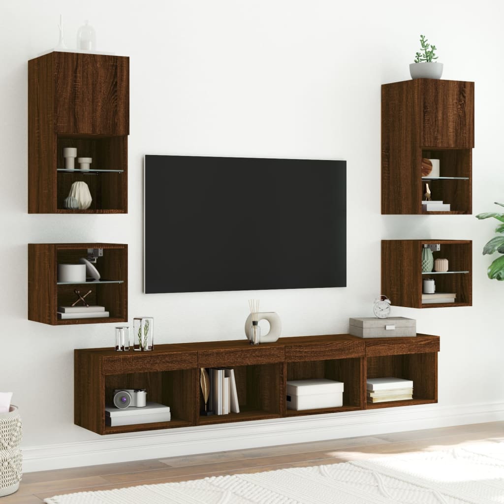 Mobili TV a Muro con LED 8pz Rovere Marrone Legno Multistratocod mxl 86254