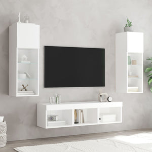 Mobili TV a Muro con LED 5pz Bianchi in Legno Multistrato 3216597