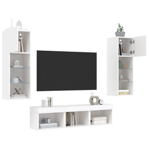 Mobili TV a Muro con LED 5pz Bianchi in Legno Multistrato 3216597