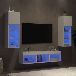 Mobili TV a Muro con LED 5pz Bianchi in Legno Multistrato 3216597