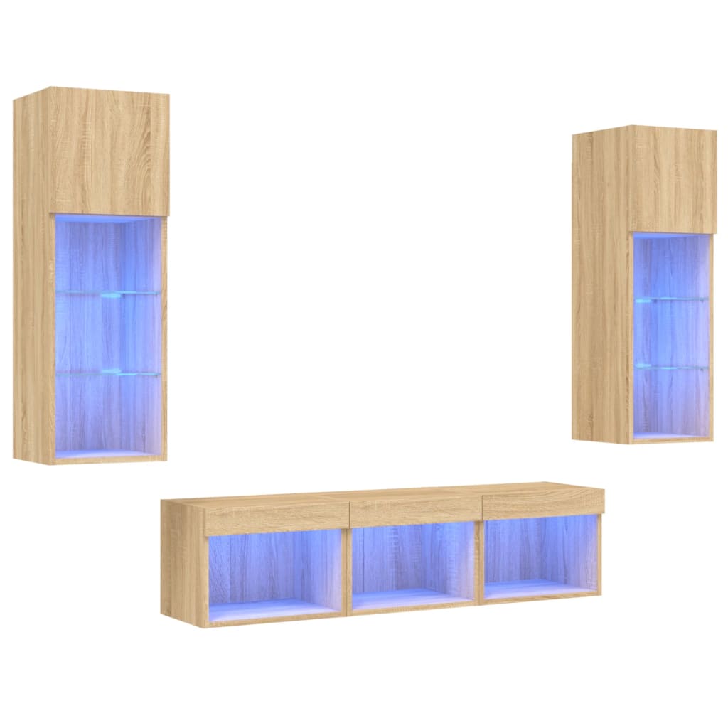 Mobili TV a Muro con LED 5pz Rovere Sonoma Legno Multistratocod mxl 134237