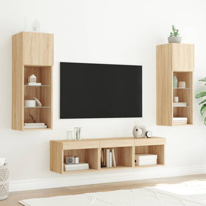 Mobili TV a Muro con LED 5pz Rovere Sonoma Legno Multistrato 3216599