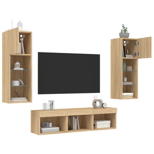 Mobili TV a Muro con LED 5pz Rovere Sonoma Legno Multistrato 3216599