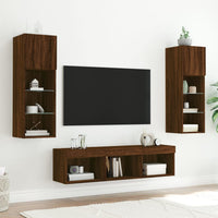 Mobili TV a Muro con LED 5pz Rovere Marrone Legno Multistrato 3216603