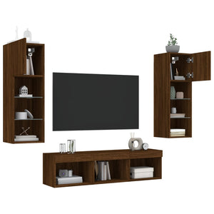 Mobili TV a Muro con LED 5pz Rovere Marrone Legno Multistrato 3216603