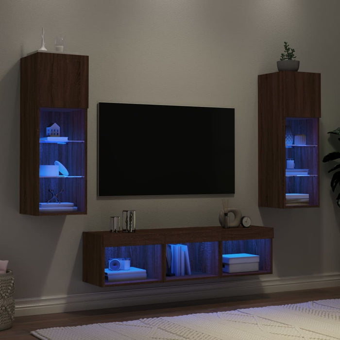 Mobili TV a Muro con LED 5pz Rovere Marrone Legno Multistrato 3216603