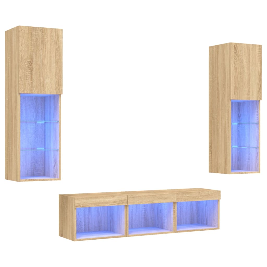 Mobili TV a Muro con LED 5pz Rovere Sonoma Legno Multistrato 3216606