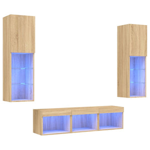 Mobili TV a Muro con LED 5pz Rovere Sonoma Legno Multistratocod mxl 86256