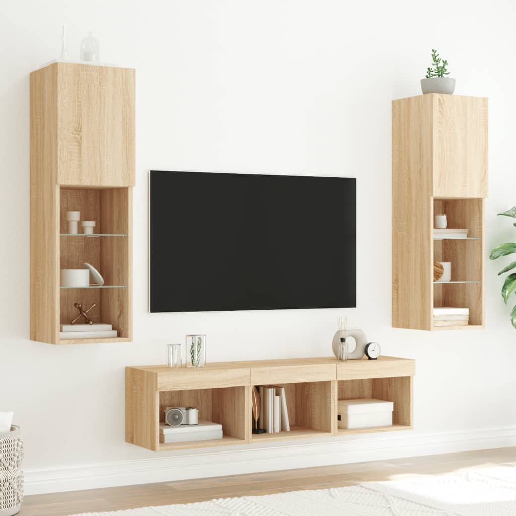 Mobili TV a Muro con LED 5pz Rovere Sonoma Legno Multistrato 3216606