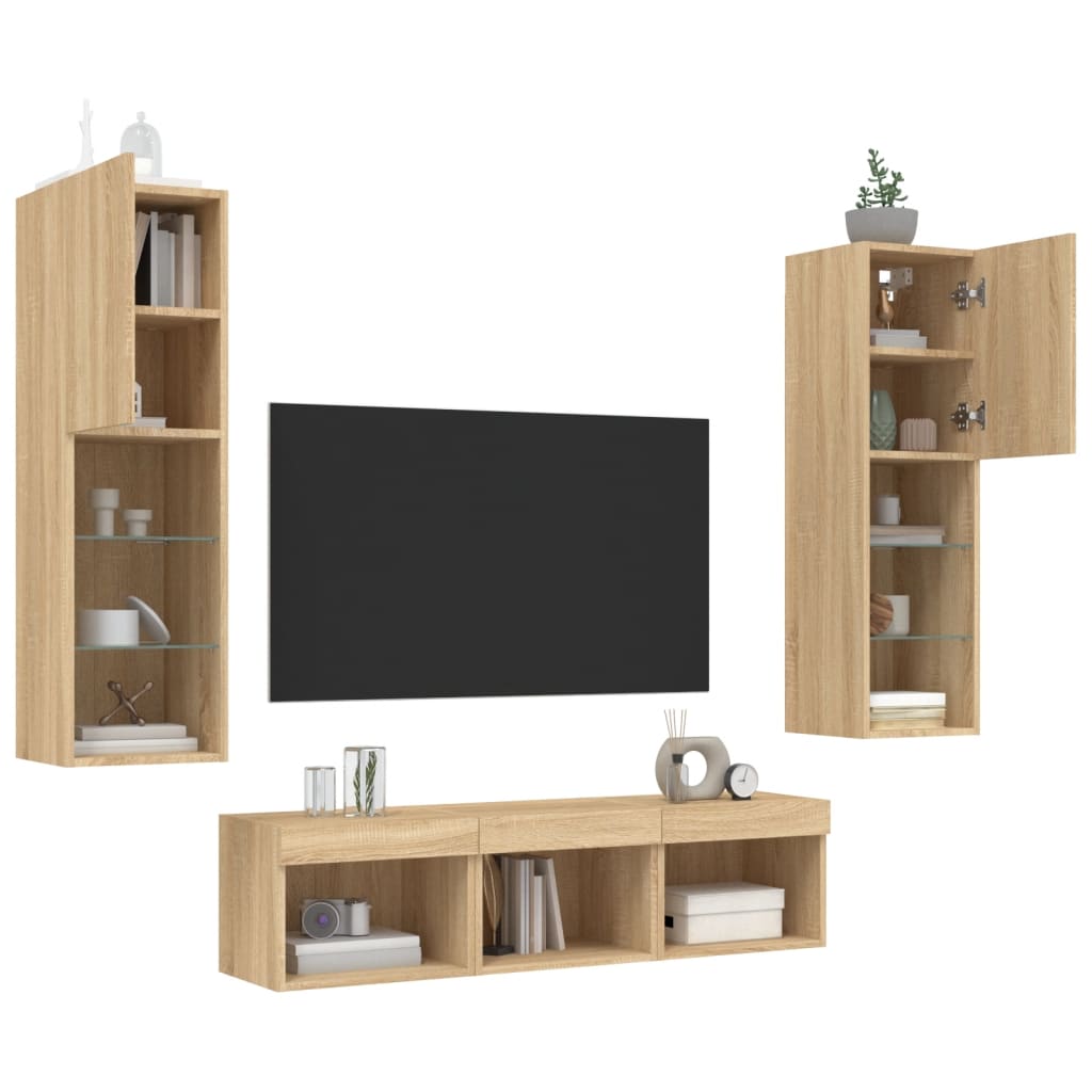 Mobili TV a Muro con LED 5pz Rovere Sonoma Legno Multistrato 3216606