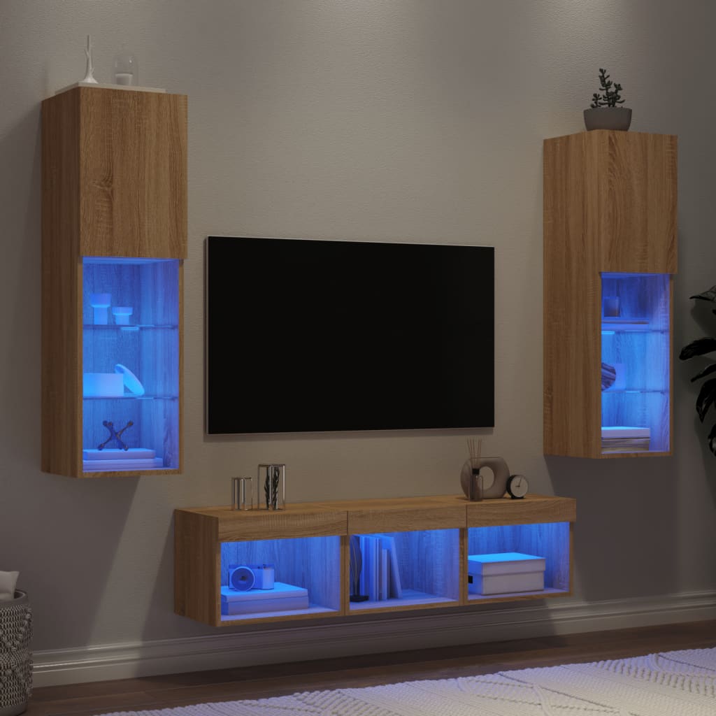 Mobili TV a Muro con LED 5pz Rovere Sonoma Legno Multistrato 3216606