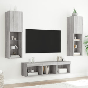 Mobili TV a Muro con LED 5pz Grigio Sonoma in Legno Multistrato 3216609