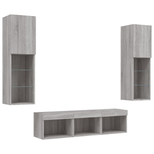 Mobili TV a Muro con LED 5pz Grigio Sonoma in Legno Multistrato 3216609