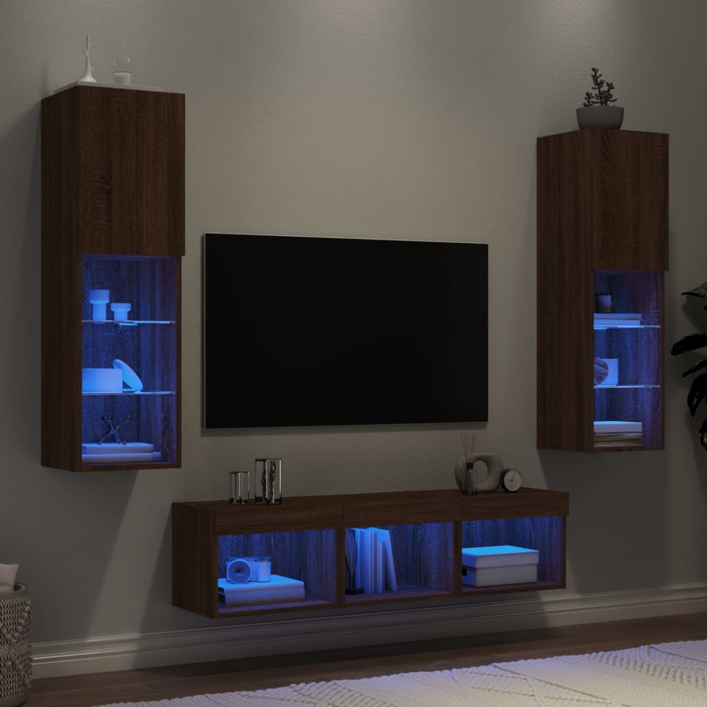 Mobili TV a Muro con LED 5pz Rovere Marrone Legno Multistratocod mxl 86257