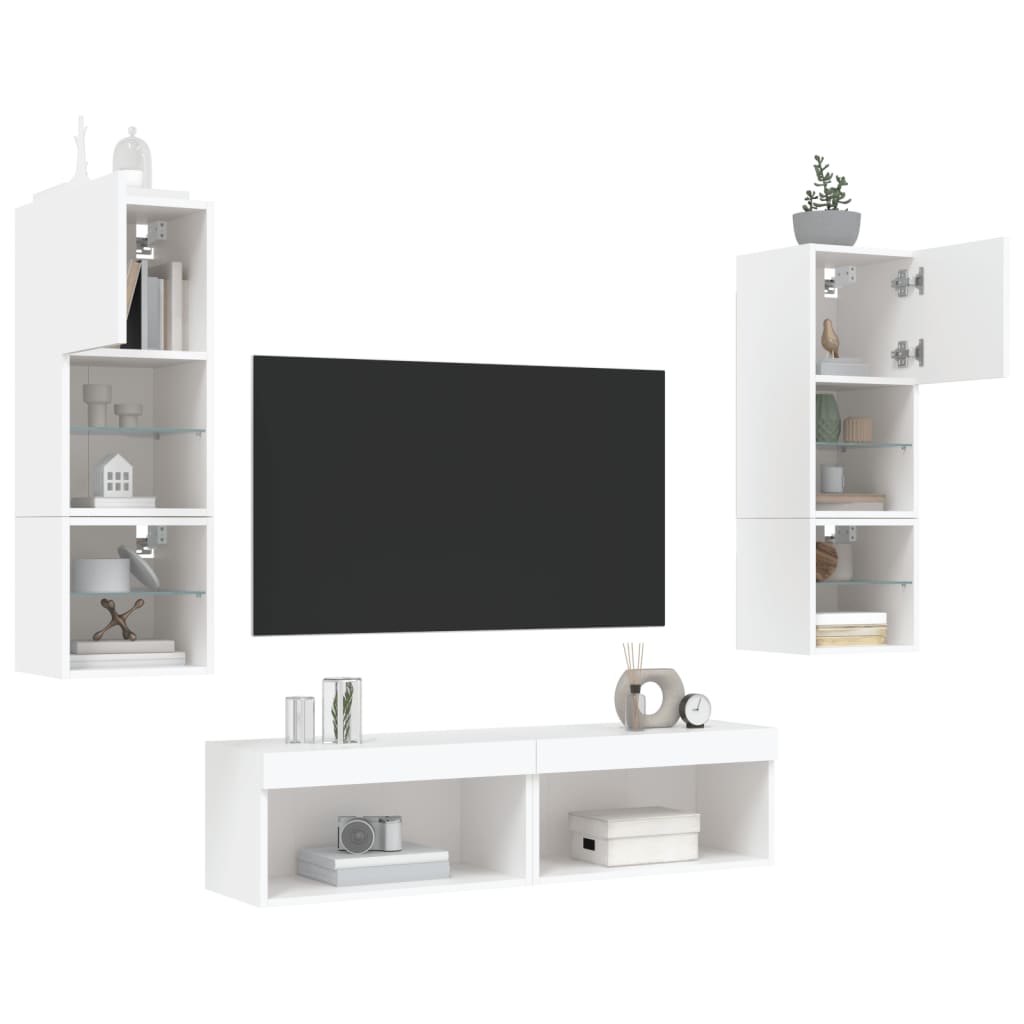 Mobili TV a Muro con LED 6pz Bianchi in Legno Multistrato 3216615