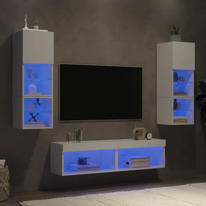 Mobili TV a Muro con LED 6pz Bianchi in Legno Multistrato 3216615