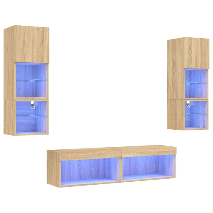 Mobili TV a Muro con LED 6pz Rovere Sonoma Legno Multistrato 3216617