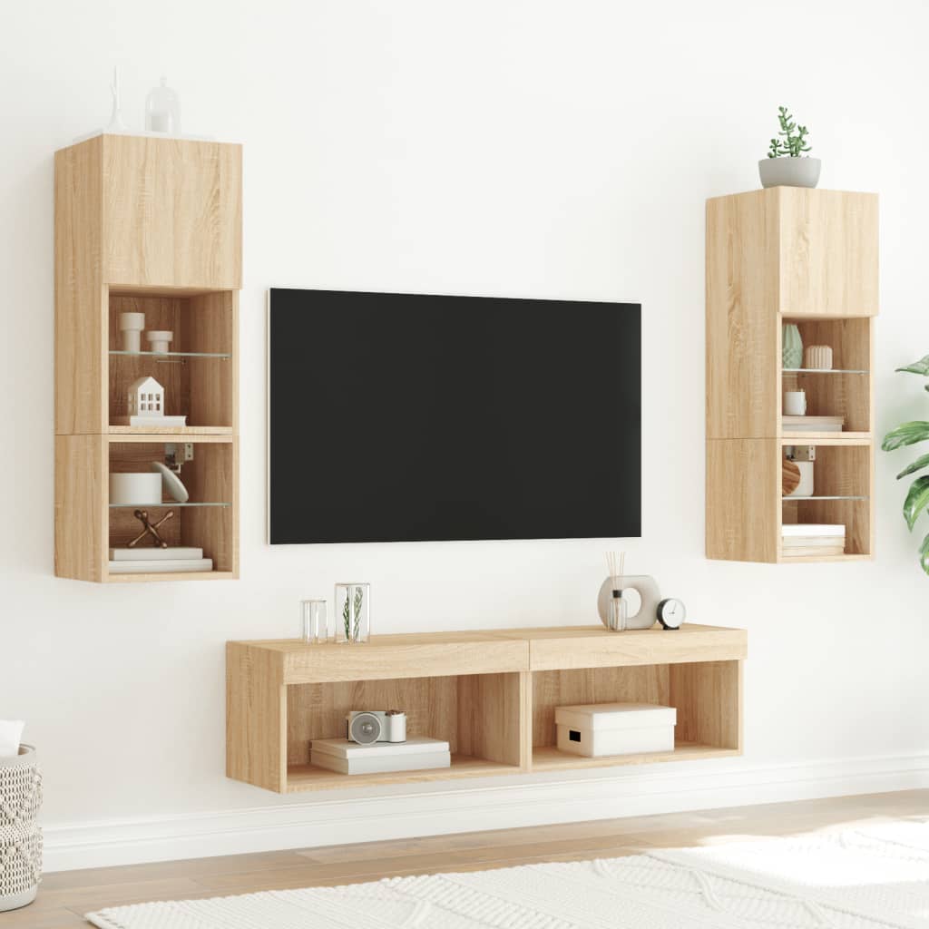 Mobili TV a Muro con LED 6pz Rovere Sonoma Legno Multistrato 3216617