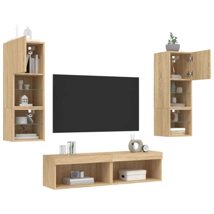 Mobili TV a Muro con LED 6pz Rovere Sonoma Legno Multistrato 3216617