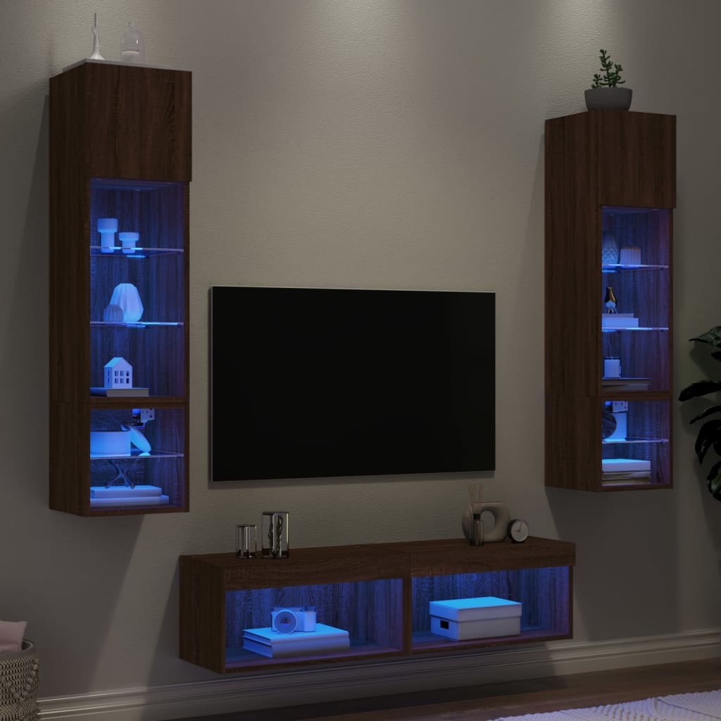 Mobili TV a Muro con LED 6pz Rovere Marrone Legno Multistratocod mxl 134244