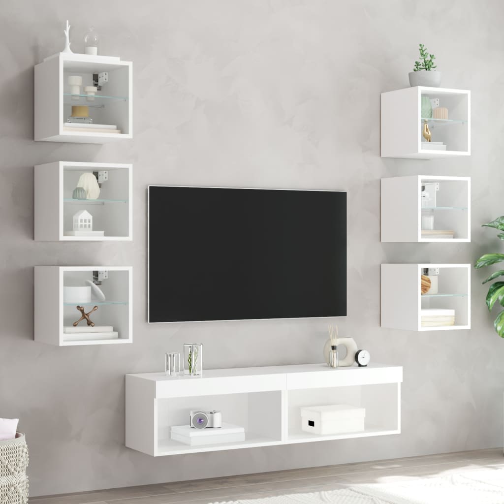 Mobili TV a Muro con LED 8pz Bianchi in Legno Multistrato 3216633