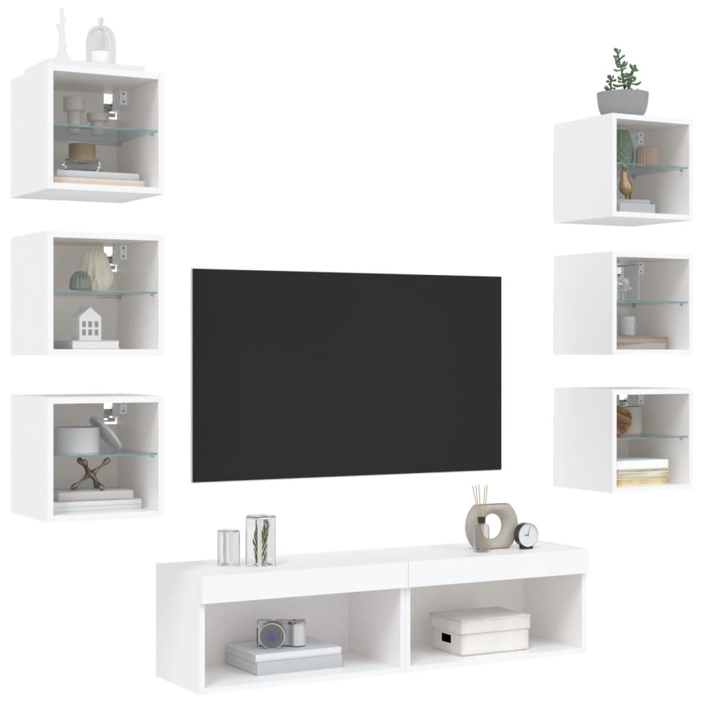 Mobili TV a Muro con LED 8pz Bianchi in Legno Multistrato 3216633