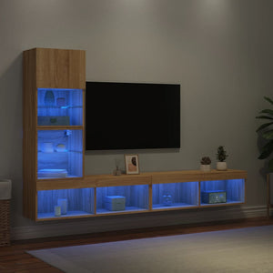 Mobili TV a Muro con LED 4pz Rovere Sonoma Legno Multistrato 3216642