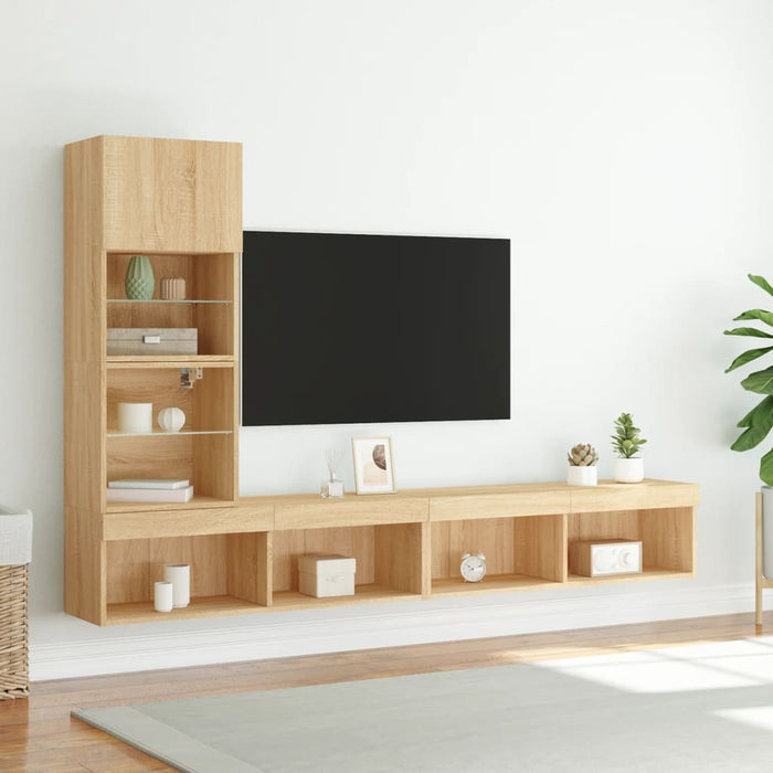 Mobili TV a Muro con LED 4pz Rovere Sonoma Legno Multistrato 3216642