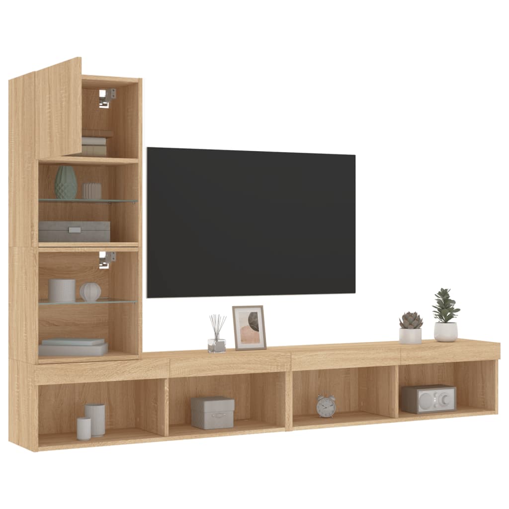 Mobili TV a Muro con LED 4pz Rovere Sonoma Legno Multistrato 3216642