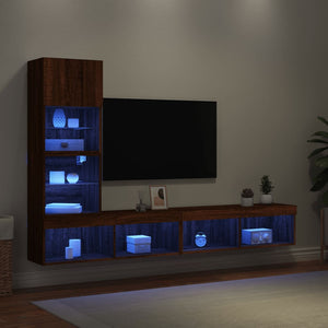 Mobili TV a Muro con LED 4pz Rovere Marrone Legno Multistrato 3216646