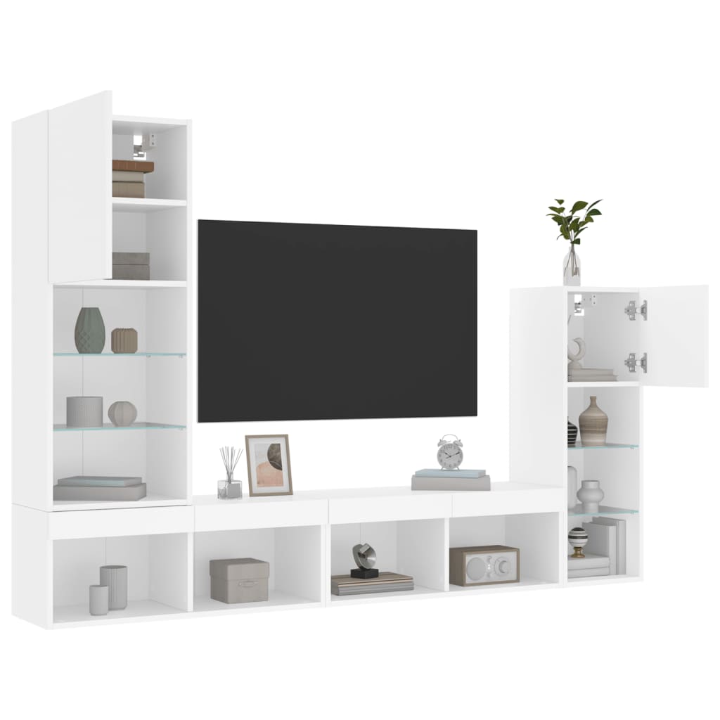 Mobili TV a Muro con LED 4pz Bianchi in Legno Multistrato 3216647