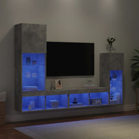 Mobili TV a Muro con LED 4pz Grigio Cemento Legno Multistrato 3216650