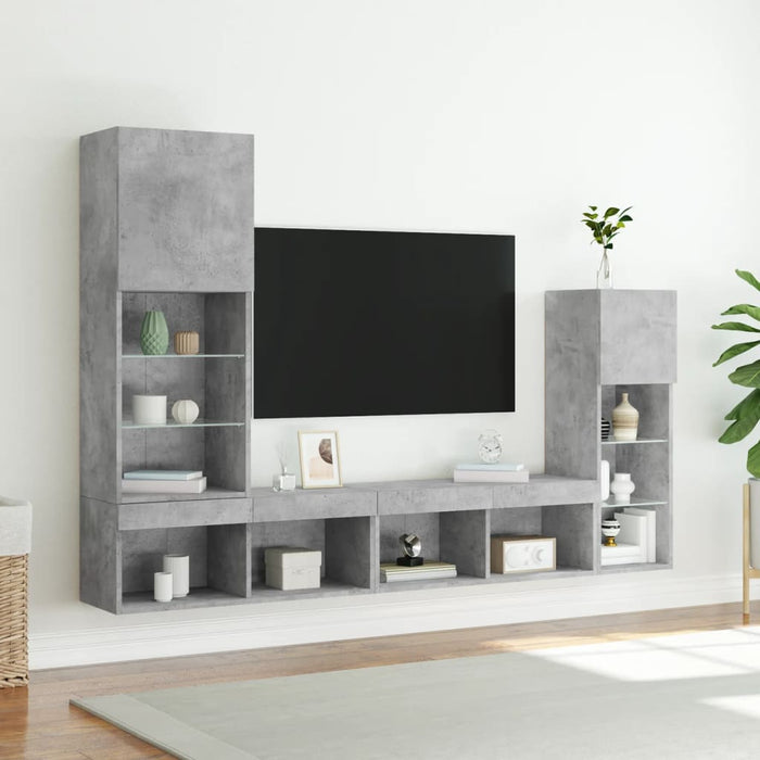 Mobili TV a Muro con LED 4pz Grigio Cemento Legno Multistrato 3216650