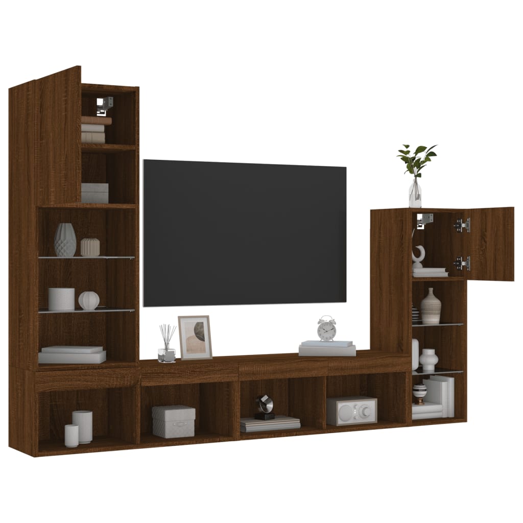 Mobili TV a Muro con LED 4pz Rovere Marrone Legno Multistratocod mxl 110399