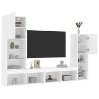 Mobili TV a Muro con LED 4pz Bianchi in Legno Multistrato 3216654