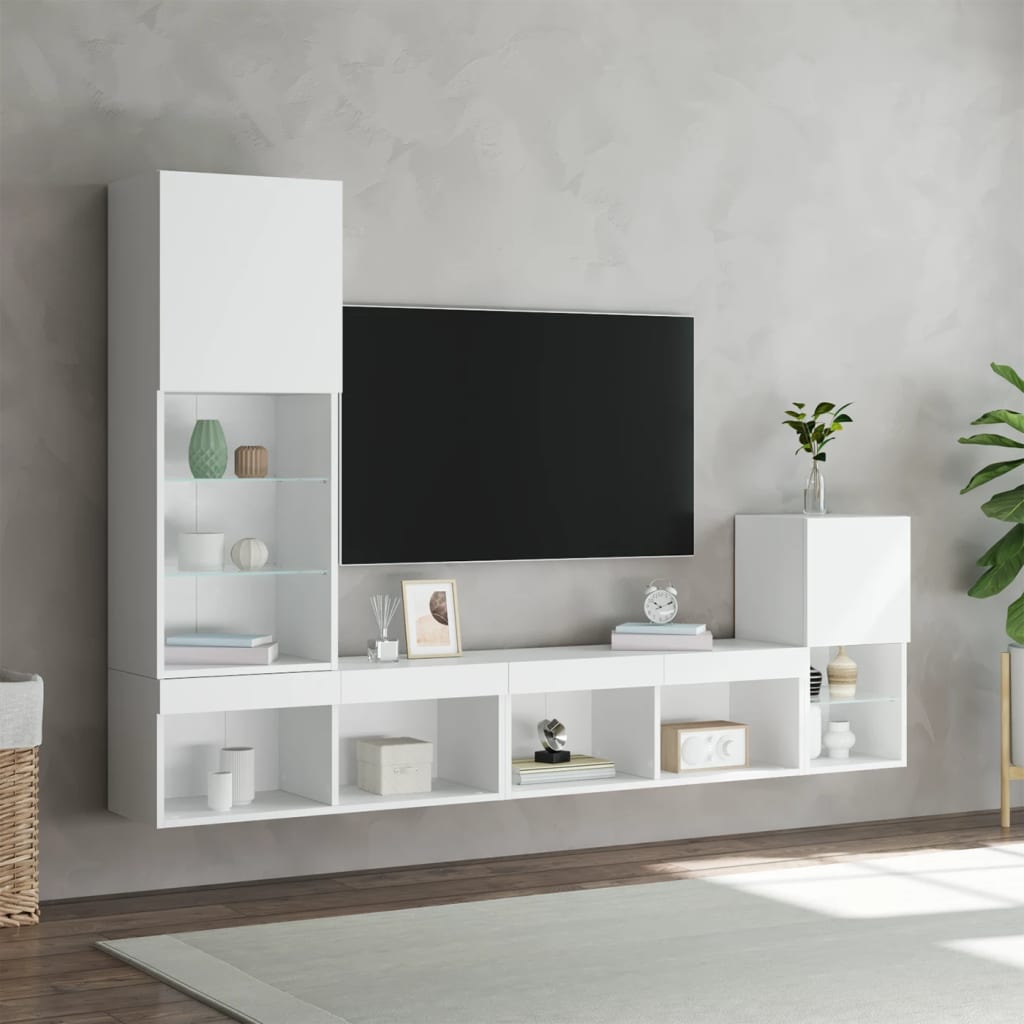 Mobili TV a Muro con LED 4pz Bianchi in Legno Multistrato 3216661