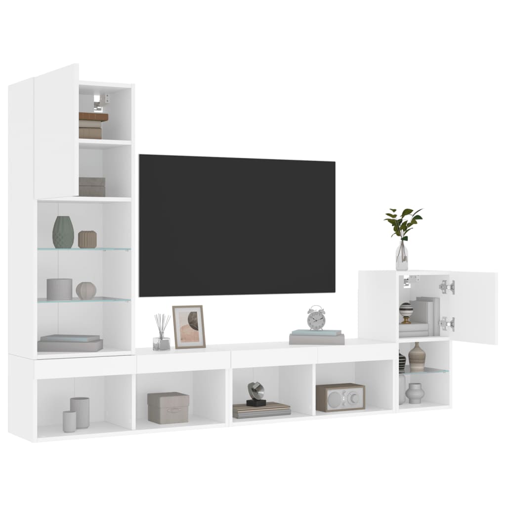 Mobili TV a Muro con LED 4pz Bianchi in Legno Multistrato 3216661