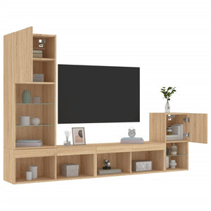 Mobili TV a Muro con LED 4pz Rovere Sonoma Legno Multistrato 3216663