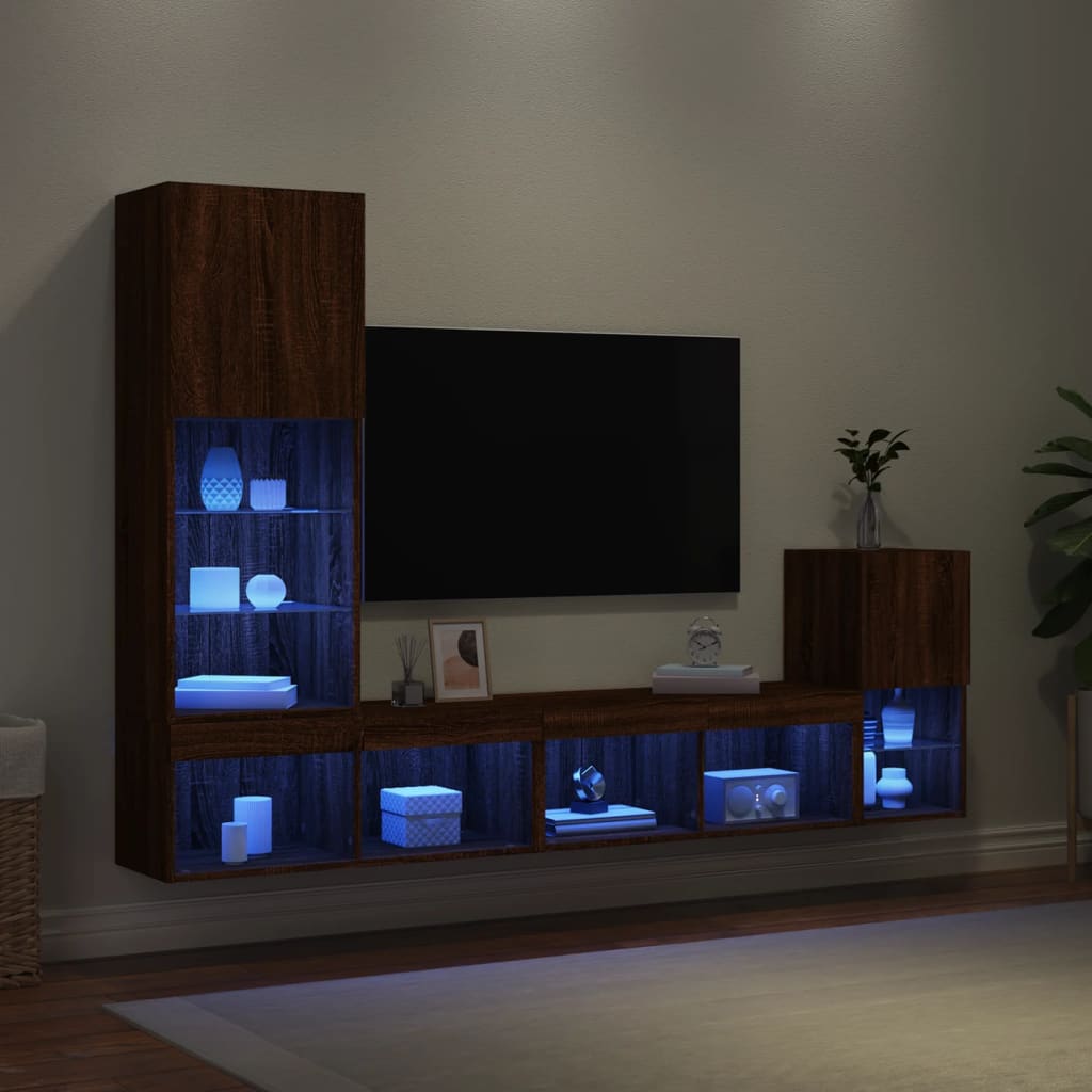 Mobili TV a Muro con LED 4pz Rovere Marrone Legno Multistrato 3216667