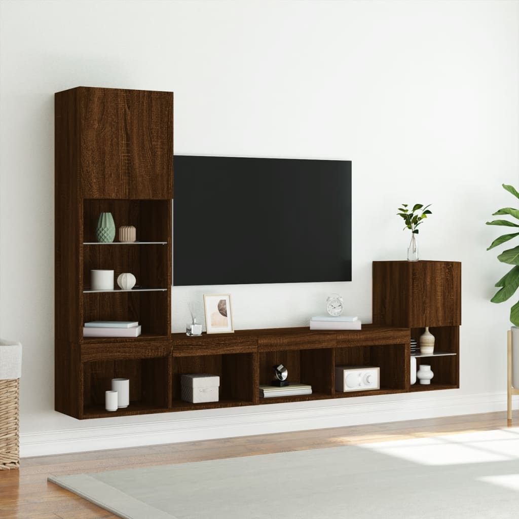 Mobili TV a Muro con LED 4pz Rovere Marrone Legno Multistrato 3216667