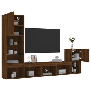 Mobili TV a Muro con LED 4pz Rovere Marrone Legno Multistrato 3216667