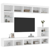 Mobili TV a Muro con LED 8pz Bianchi in Legno Multistrato 3216668