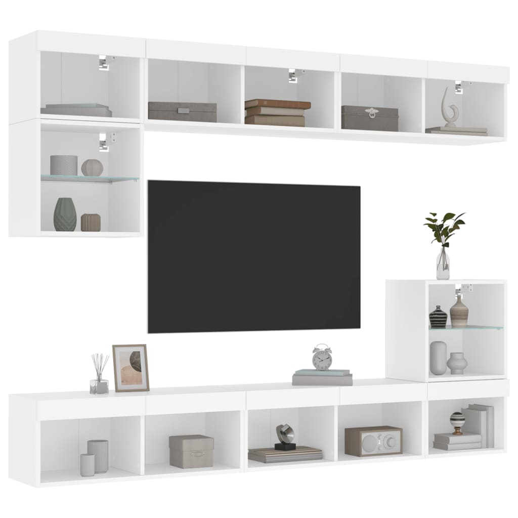 Mobili TV a Muro con LED 8pz Bianchi in Legno Multistratocod mxl 134429