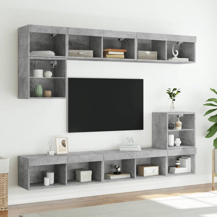 Mobili TV a Muro con LED 8pz Grigio Cemento Legno Multistrato 3216671