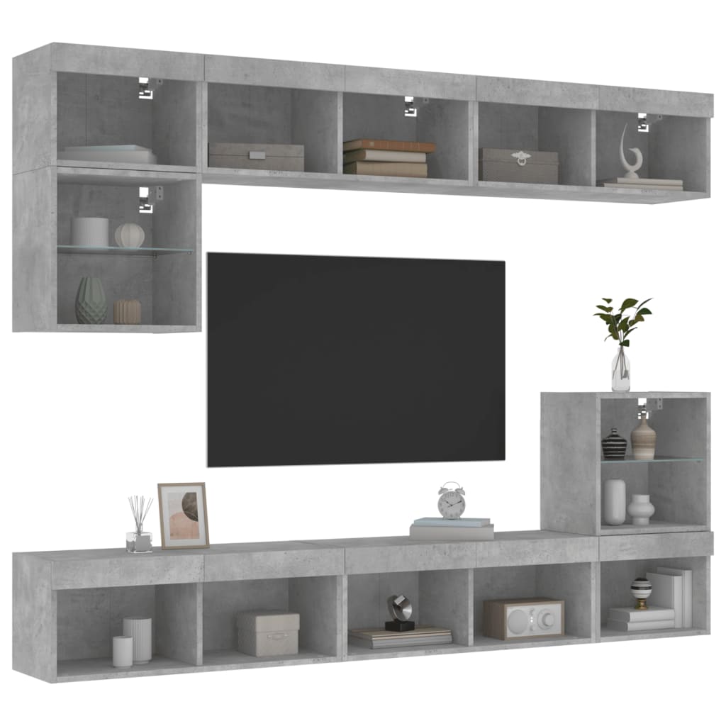 Mobili TV a Muro con LED 8pz Grigio Cemento Legno Multistrato 3216671