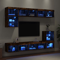 Mobili TV a Muro con LED 8pz Rovere Fumo in Legno Multistrato 3216672